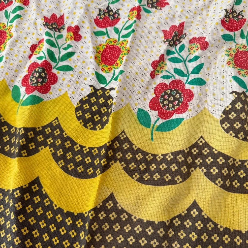 Vintage Floral Scalloped Half Apron Retro Kitchen Yellow Red‎ Green Cotton Tie